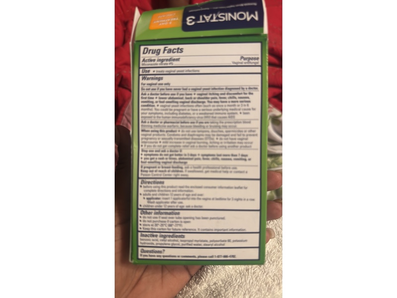 Monistat 3 Miconazole Nitrate Vaginal Cream, 0.9 oz/25 g