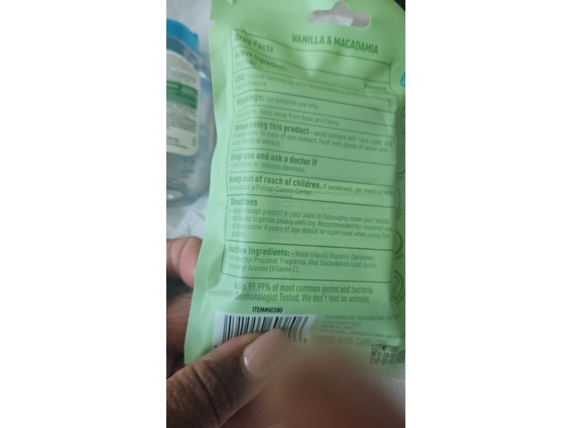 Wish Hydrating & Moisturizing Hand Sanitizer, Vanilla & Macadamia, 1.2 fl oz/35 mL