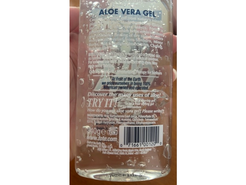Fruit Of The Earth Aloe Vera Gel, 12 oz/340 g