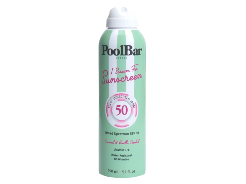 Poolbar London I Scream For Sunscreen Spray, SPF 50, Coconut & Vanilla Scented, 5.1 fl oz/150 mL