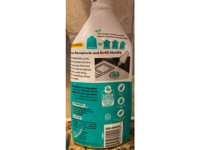 Lemi Shine Shine + Dry Dishwasher Rinse Aid, Power Of Citric, 240 Loads, 25.35 fl oz/750 mL