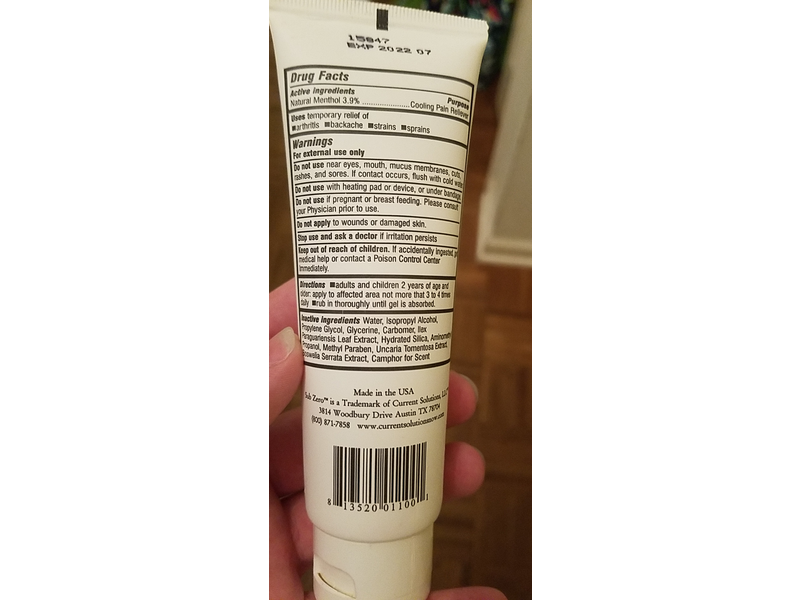 Sub Zero Cooling Pain Relieving Gel, 4 oz/118 mL