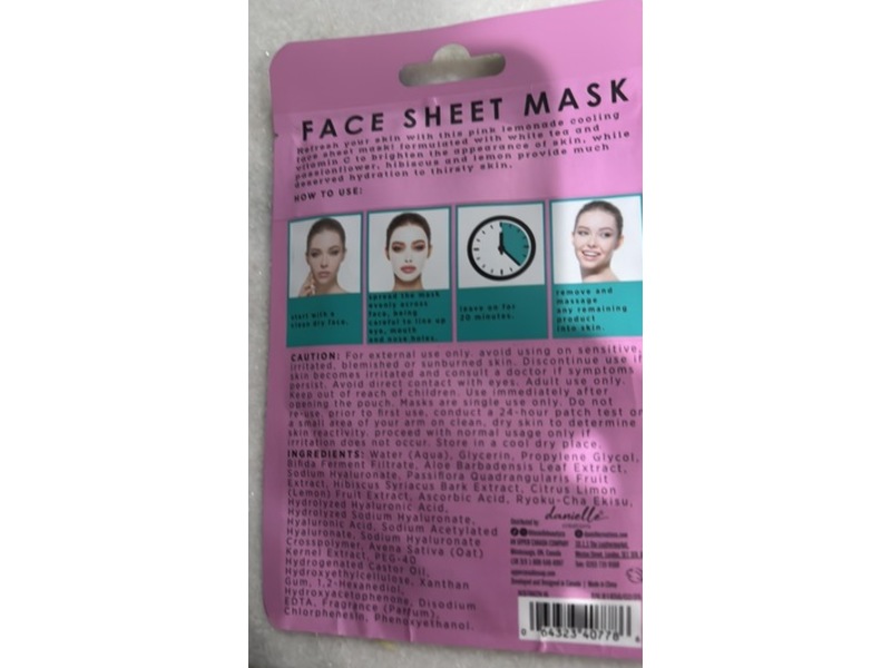Danielle Creations Cooling Face Sheet Mask, Pink Lemonade, 0.88 fl oz/25 g