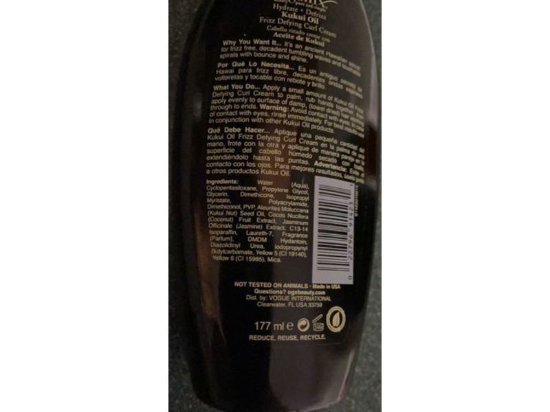 Ogx Frizz Defying Curl Cream, Hydrate + Defrizz Kukui Oil, 6 fl oz/177 mL, Pack Of 2
