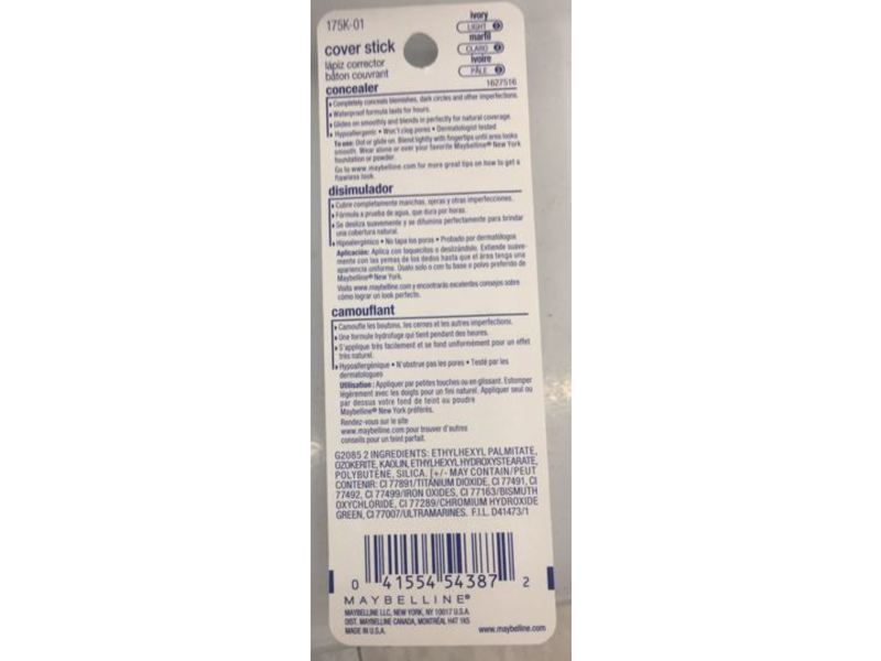 Maybelline Cover Stick Concealer, Ivory, 0.16 oz/4.5 g