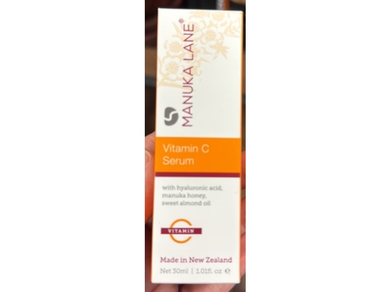 Manuka Lane Vitamin C Serum, Hyaluronic Acid + Manuka Honey + Sweet Almond Oil, 1.01 fl oz/30 mL