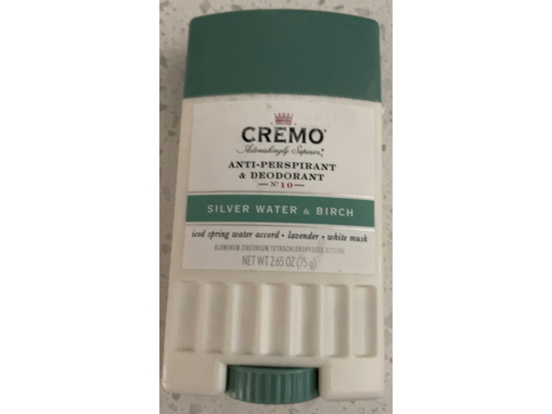 Cremo Anti Perspirant & Deodorant, No 10, Silver Water & Birch, 2.65 oz/75 g