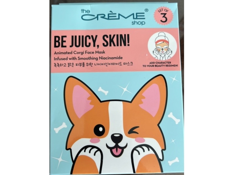 The Creme Shop Be Juicy, Skin! Animated Corgi Face Mask, Niacinamide, 2.65 oz/75 g, Pack Of 3