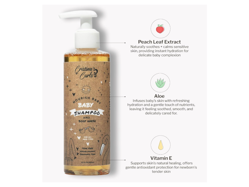 Cristina's Curls Nourish Baby Shampoo & Body Wash, 8.5 fl oz/250 mL