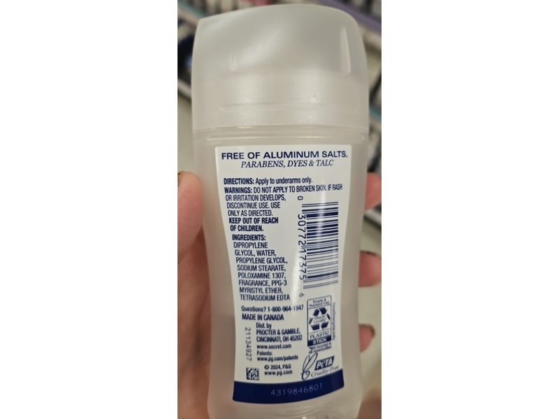 Secret Clear Solid Deodorant, Clear Ocean, 2.4 oz/68 g