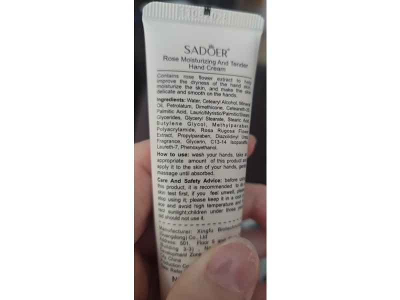 Sadoer Moisturizing & Tender Hand Cream, Rose, 1.06 oz/30 g