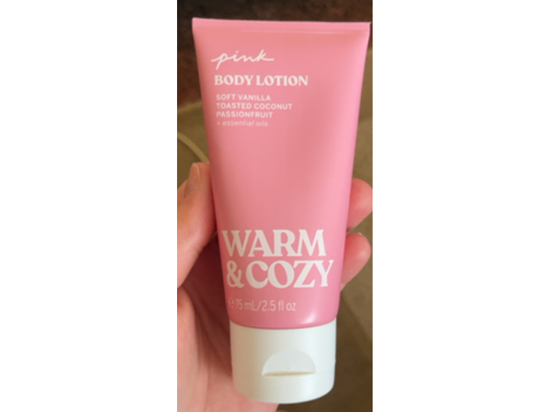 Victoria's Secret Pink Warm & Cozy Body Lotion, Soft Vanilla Toasted Coconut Passionfruit, 2.5 fl oz/75 mL
