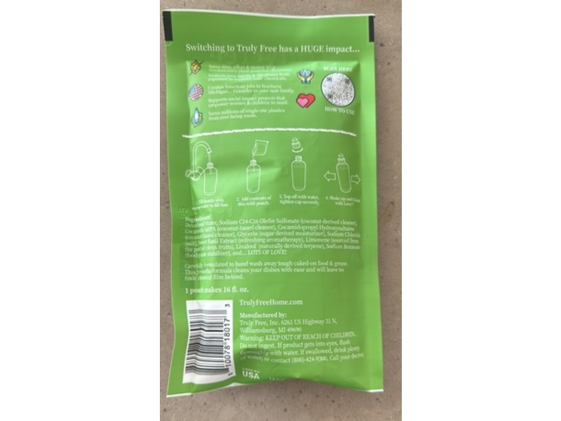 Truly Free Home Refillable Dish Soap, 16 fl oz/473 mL, Pack Of 2