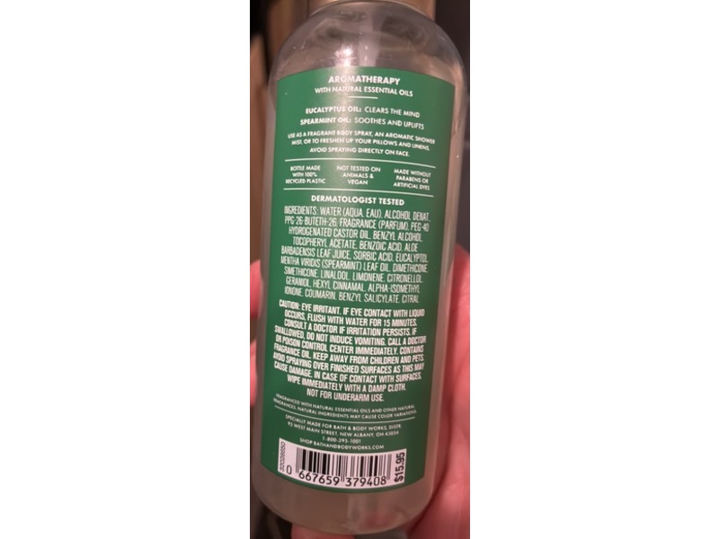 Bath & Body Works Aromatherapy Stress Relief Essential Oil Perfume Mist, Eucalyptus + Spearmint, 5.85 fl oz/173 mL