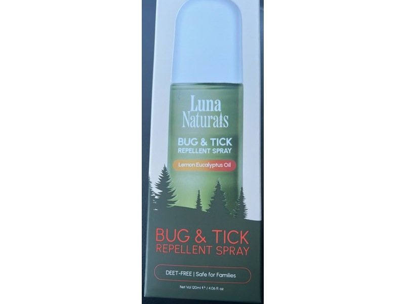 Luna Naturals Bug & Tick Repellent Spray, Lemon Eucalyptus Oil, 4.06 fl oz/120 mL