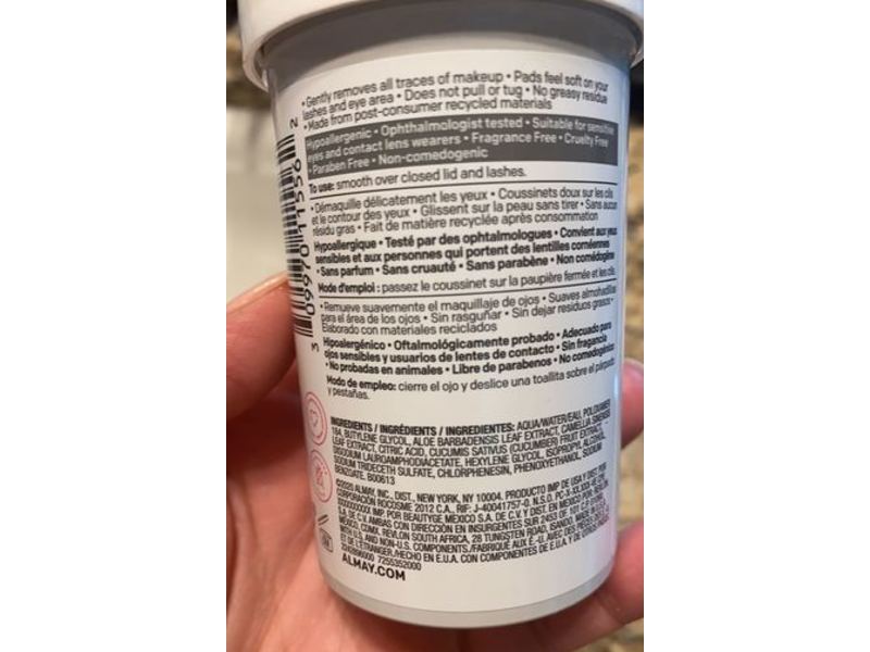 Almay Biodegradable Oil Free Micellar Eye Makeup Remover Pads, Hypoallergenic, 120 Count