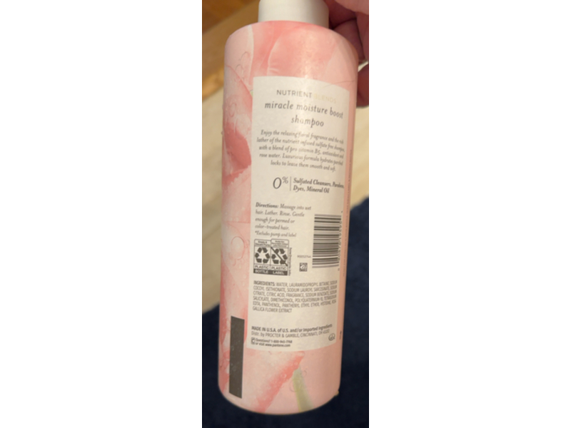 Pantene Miracle Moisture Boost Shampoo, Rose Water, 17.9 fl oz/530 mL