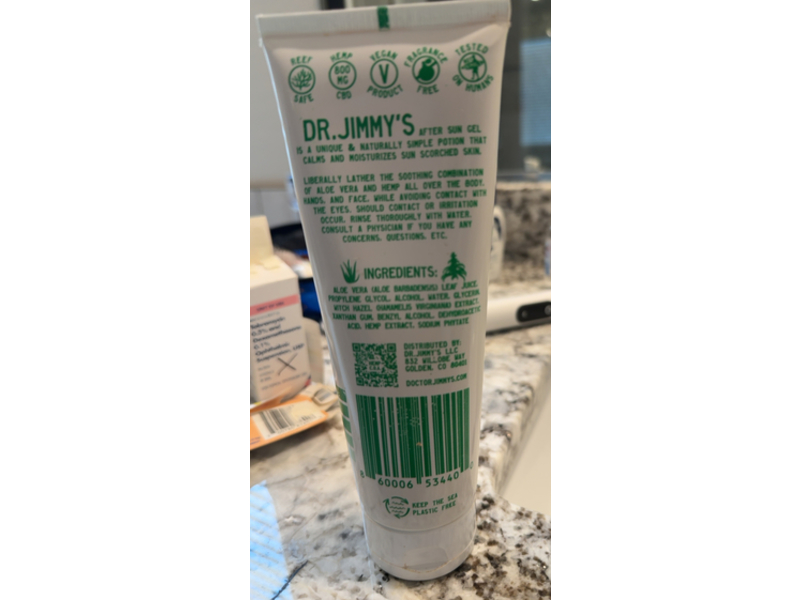 Dr Jimmy's After Sun Gel, Aloe + Cbd, 8 fl oz/237 mL