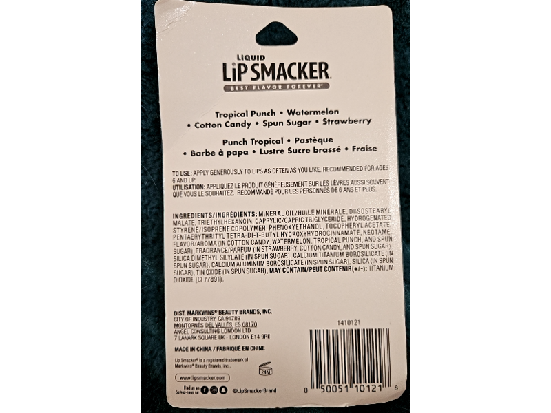 Lip Smacker Liquid Lip Gloss, Tropical Punch, Watermelon, Cotton Candy, Spun Sugar, Strawberry, 0.45 fl oz/14.0 mL, 5 Count