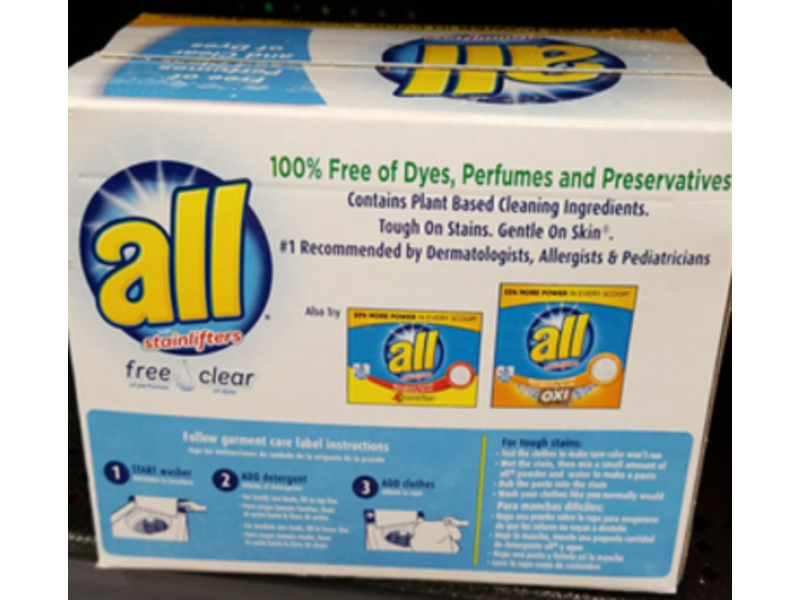 All With Stainlifters Laundry Detergent, Sensitive Skin, Free & Clear, 40 Loads, 52 oz/1.47 kg
