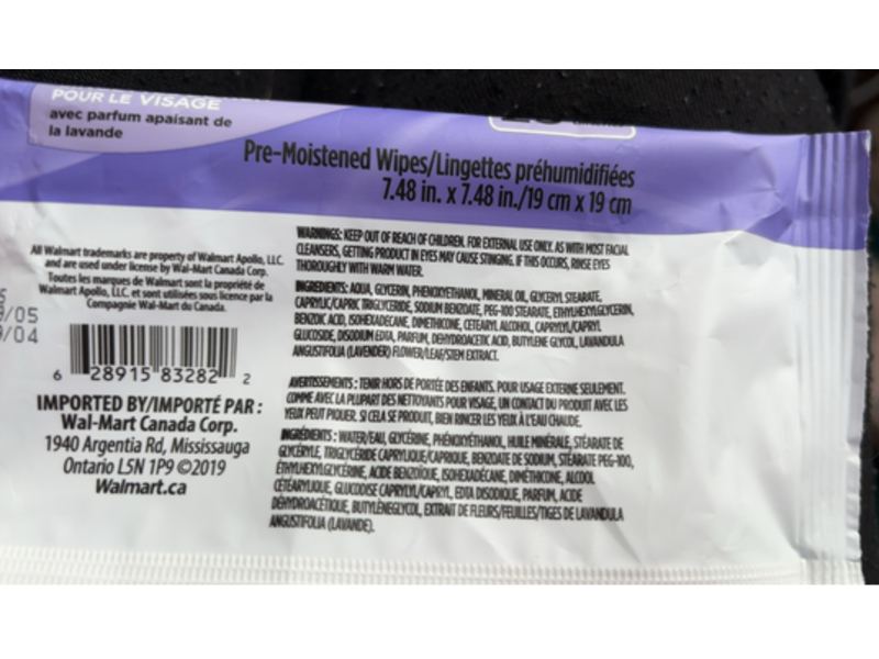 Equate Night-Time Facial Wipes, Lavender Scent, 25 Count