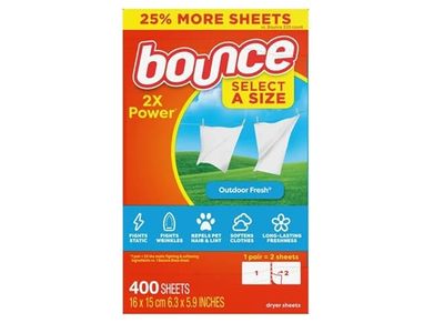Bounce 2X Power Dryer Sheets, Outdoor Fresh, 400 Sheets