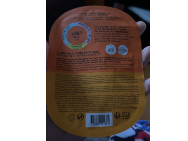 Sephora Glow Boost Mask, Brightening Vitamin C + Orange Extract, 1 Count