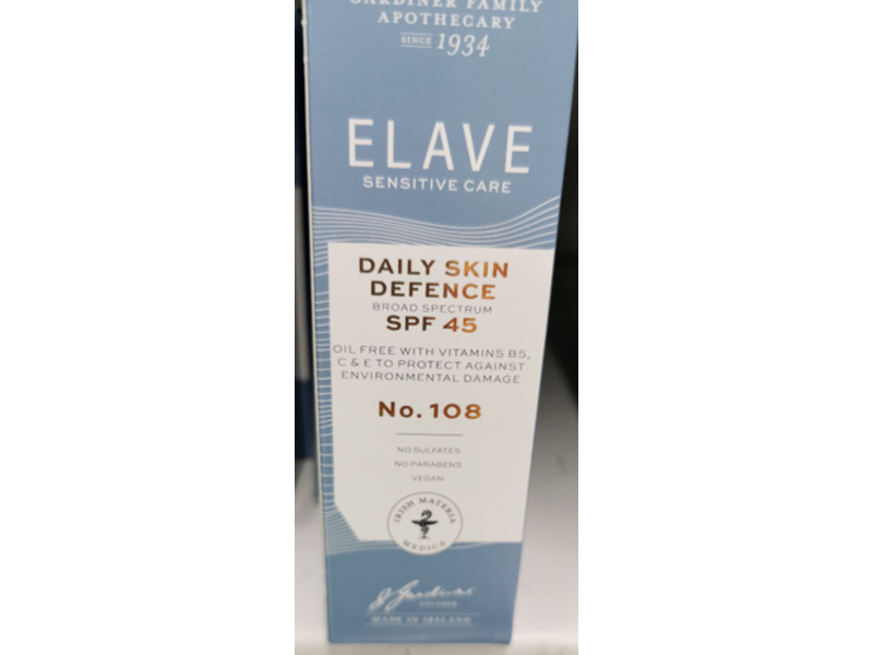 Gardiner Family Apothecary Since 1934 Elave Sensitive Care Daily Skin Defence, SPF 45, No. 108, 1.69 fl oz/50 mL