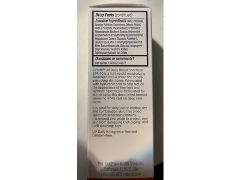 EltaMD UV Daily Face Sunscreen, SPF 40 Deep Tint, 1.7 oz/48 g