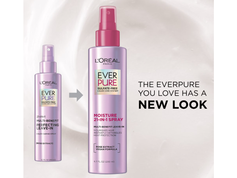 L'Oreal Paris EverPure Moisture 21-In-1 Multi-Benefit Leave-In Conditioner, Rose Extract, Sulfate Free, 6.7 fl oz/200 mL