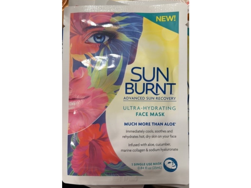 Sunburnt Advances Sun Recovery Ultra-Hydrating Face Mask, Aloe, Cucumber, Marine Collagen & Sodium Hyaluronic, 0.84 fl oz/25 mL, 4 Count