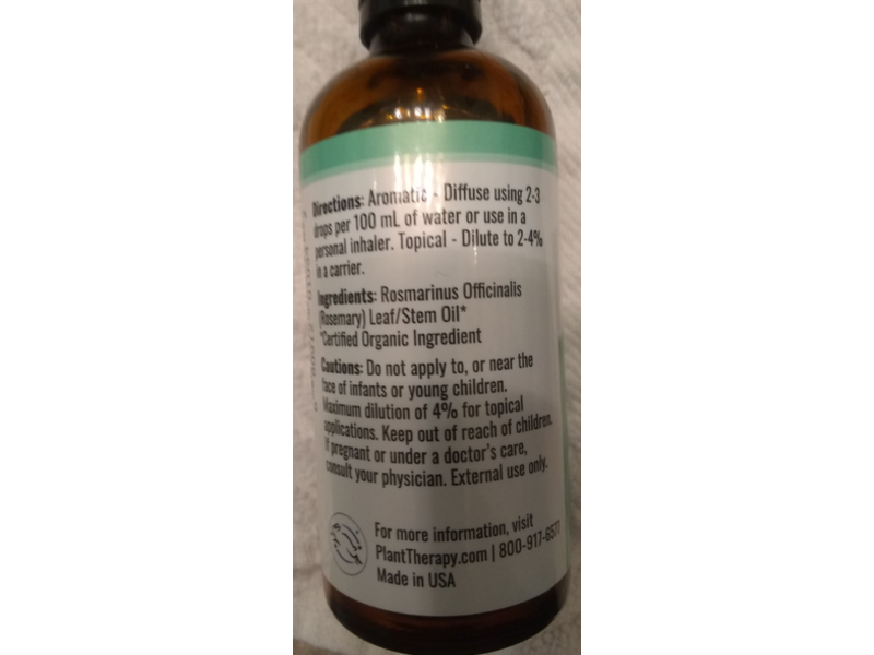 Plant Therapy Organic Essential Oil, Rosemary, 3.3 fl oz/100 mL