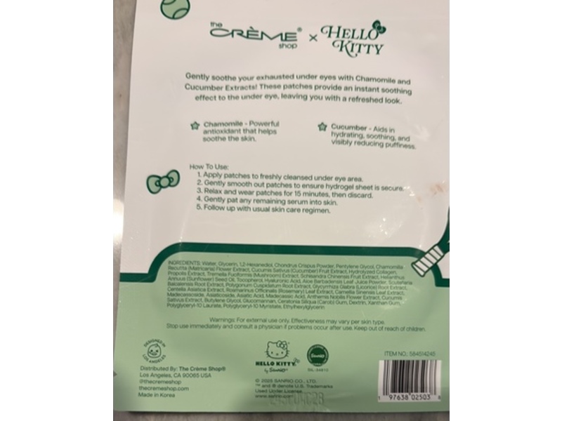 The Cream Shop x Hello Kitty Chill Reset Hydrogel Under Eye Patches, 1 Pair