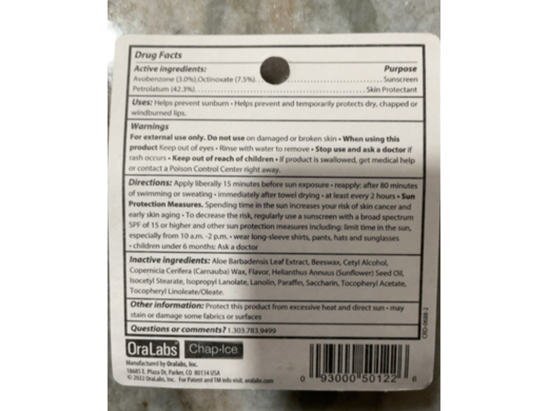 Chap-Ice Lip Balm, SPF 15, 0.14 oz/4 g, Pack Of 3