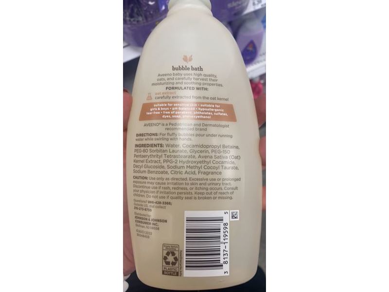 Aveeno Baby Sensitive Skin Bubble Bath, Oat Extract, 19.2 fl oz/568 mL