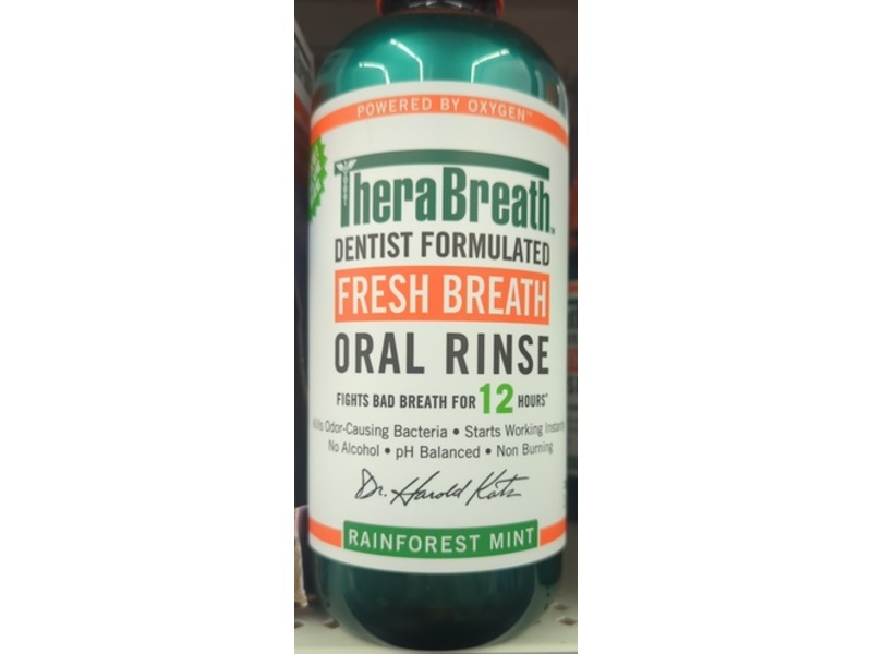 TheraBreath Fresh Breath Oral Rinse, Rainforest Mint, 33.8 fl oz/1 L