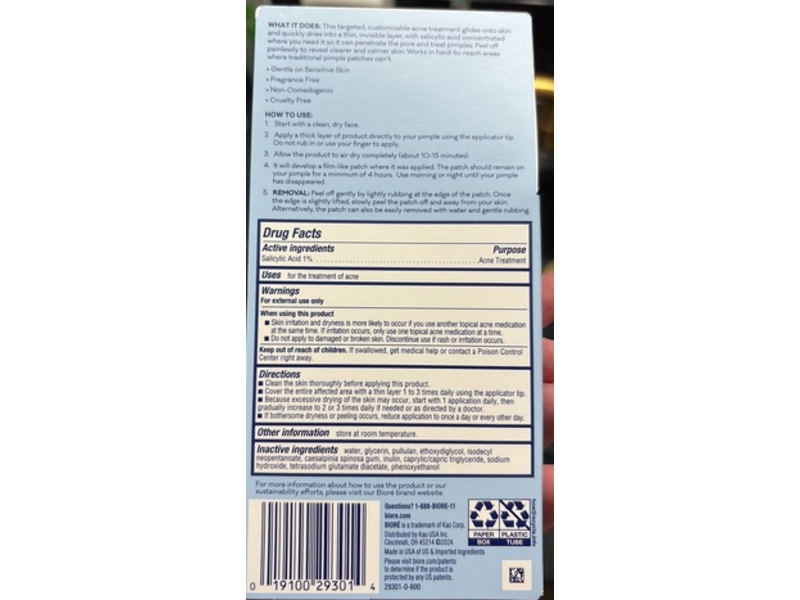 Biore Paint & Peel Liquid Pimple Patch, Salicylic Acid, 0.5 fl oz/14 g