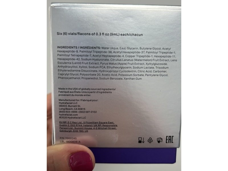 Hydrafacial Hydrafillic Advanced Restorative Booster, Pep9, 0.3 fl oz/9 mL, Pack of 6