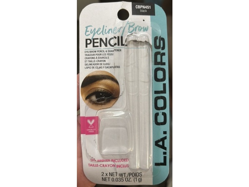L.A. Colors Eyeliner/Brow Pencil, Black, 0.035 oz/1 g, Pack Of 2