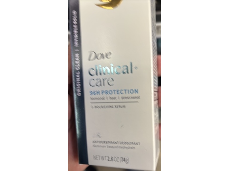 Dove Clinical + Care Original Clean 96H Protection + Nourishing Serum Antiperspirant Deodorant, 2.6 oz/74 g
