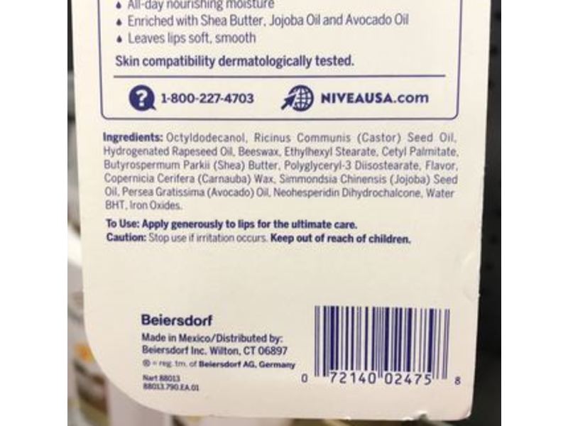 Nivea All-Day Nourishing Moisture Lip Care, Vanilla Buttercream, 0.17 oz/4.8 g, Pack Of 2