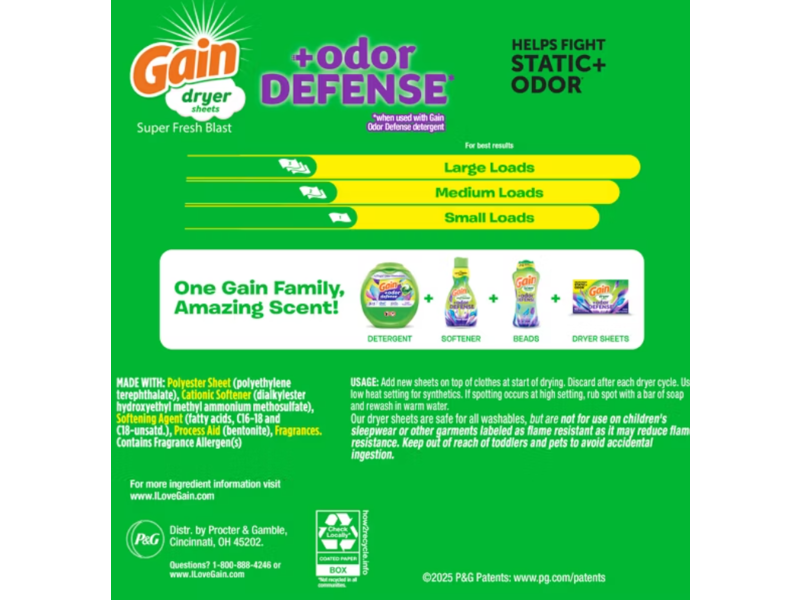 Gain Dryer Sheets, Odor Defense, 240 Sheets