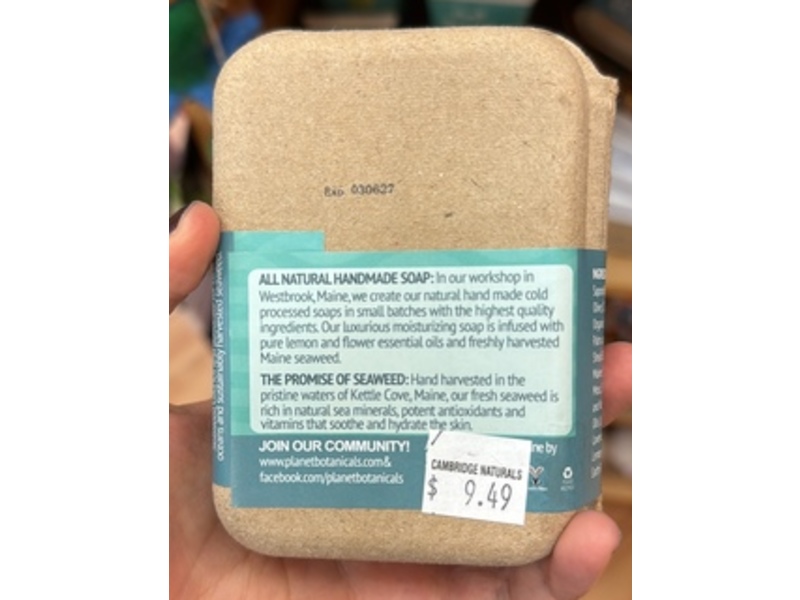 Planet Botanicals Hand Harvested Seaweed Bar Soap, Lemon Flower Blossom, 4 oz/113 g