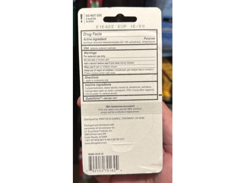 Secret Out Last Sweat & Odor Antiperspirant/Deodorant, Completely Clean, 0.5 oz/14 g