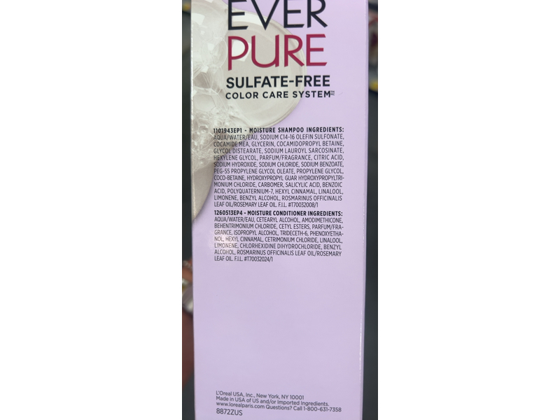 L'Oreal Paris Ever Pure Color Care System Moisture Shampoo & Conditioner, 8.5 fl oz/250 mL