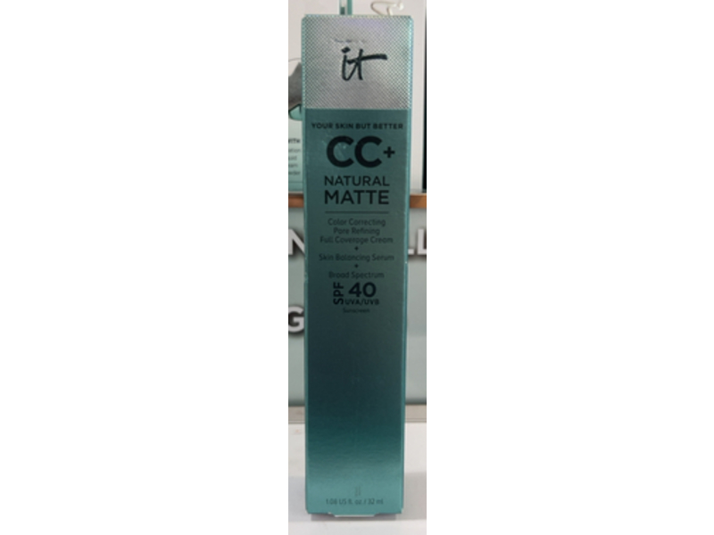 It Cosmetics CC+ Natural Matte Foundation Sunscreen, SPF 40, Medium Cool, 1.08 fl oz/32 mL
