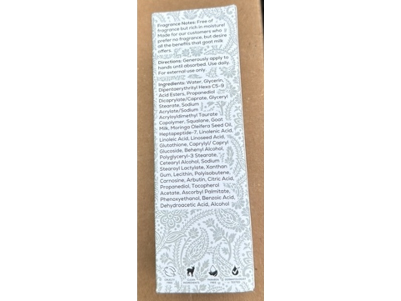 Dionis Youth-Boosting Goat Milk Hand Cream, Unscented, 2 oz/57 g
