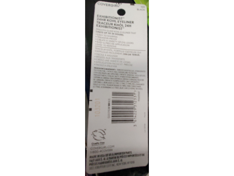 Covergirl Exhibitionist 24Hr Kohl Eyeliner, 100 Black, Waterproof, 0.04 oz/1.2 g