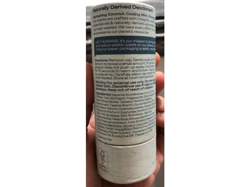 Hey Humans Naturally Derived Deodorant, Coconut Mint, 2 oz/56 g