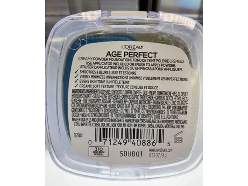 L'Oreal Paris Age Perfect Creamy Powder Foundation, 310 Nude Beige, 0.31 oz/9 g